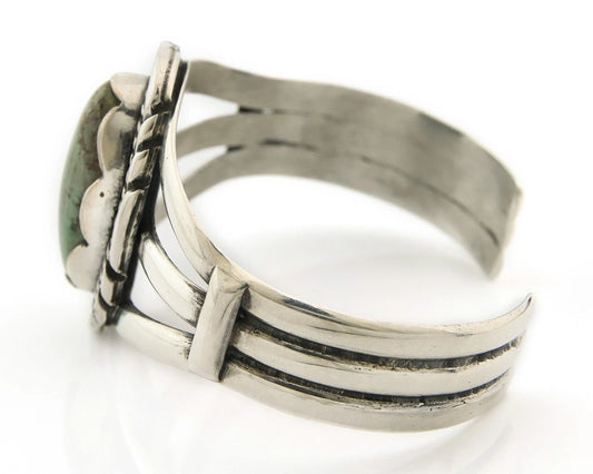 Navajo Bracelet Sterling Silver Turquoise Vintage Native Artist Signed Sunrise