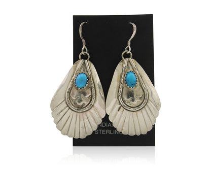 Navajo Earrings 925 Silver Turquoise Artist Signed Dean Brown C.80's