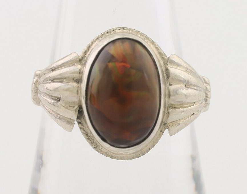 Navajo Handmade Ring 925 Silver Natural Fire Opal Native Artist Size 9.25 C.80's