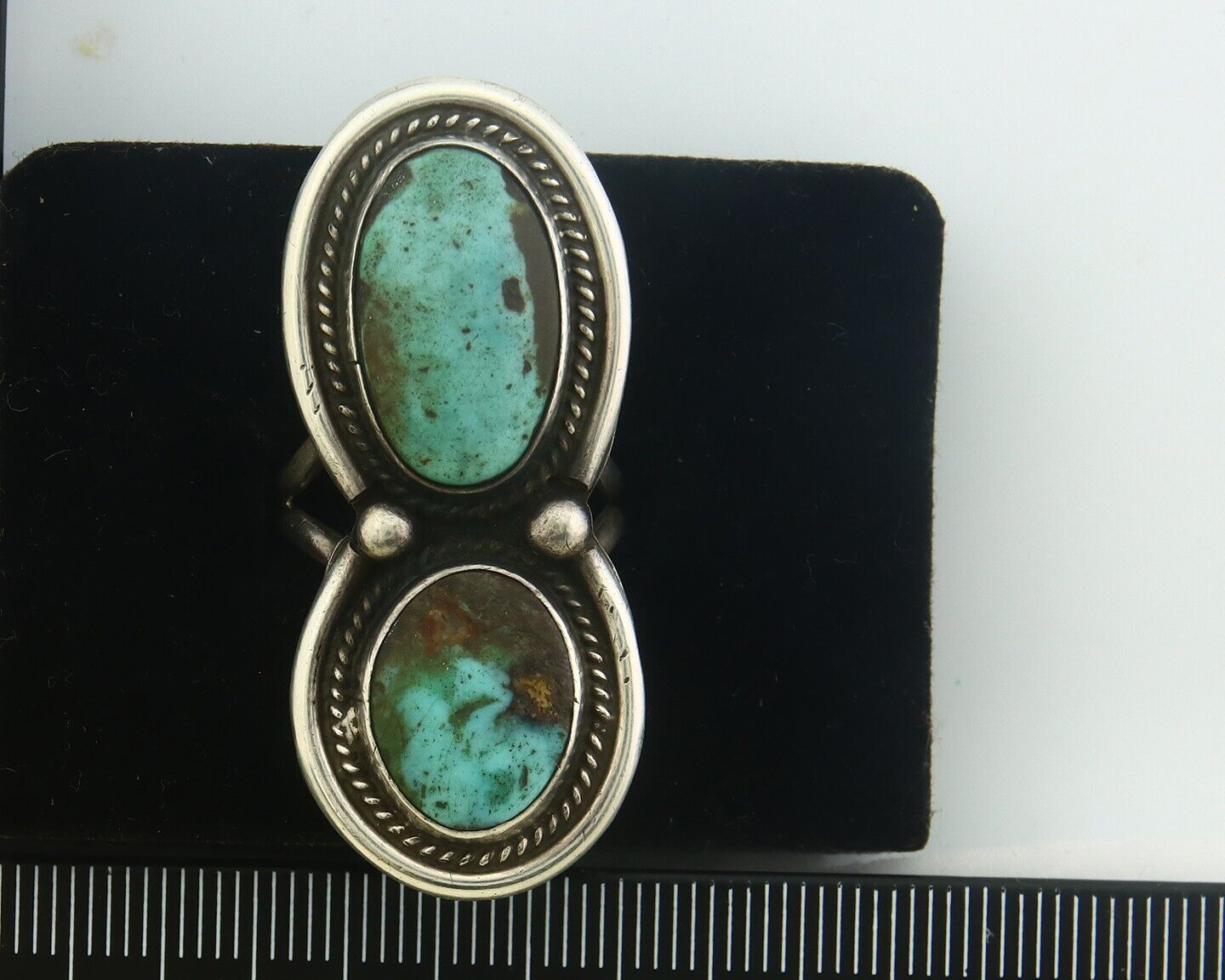 Navajo Ring 925 Sterling Turquoise Handmade Native Artist C.80's Size 7.75