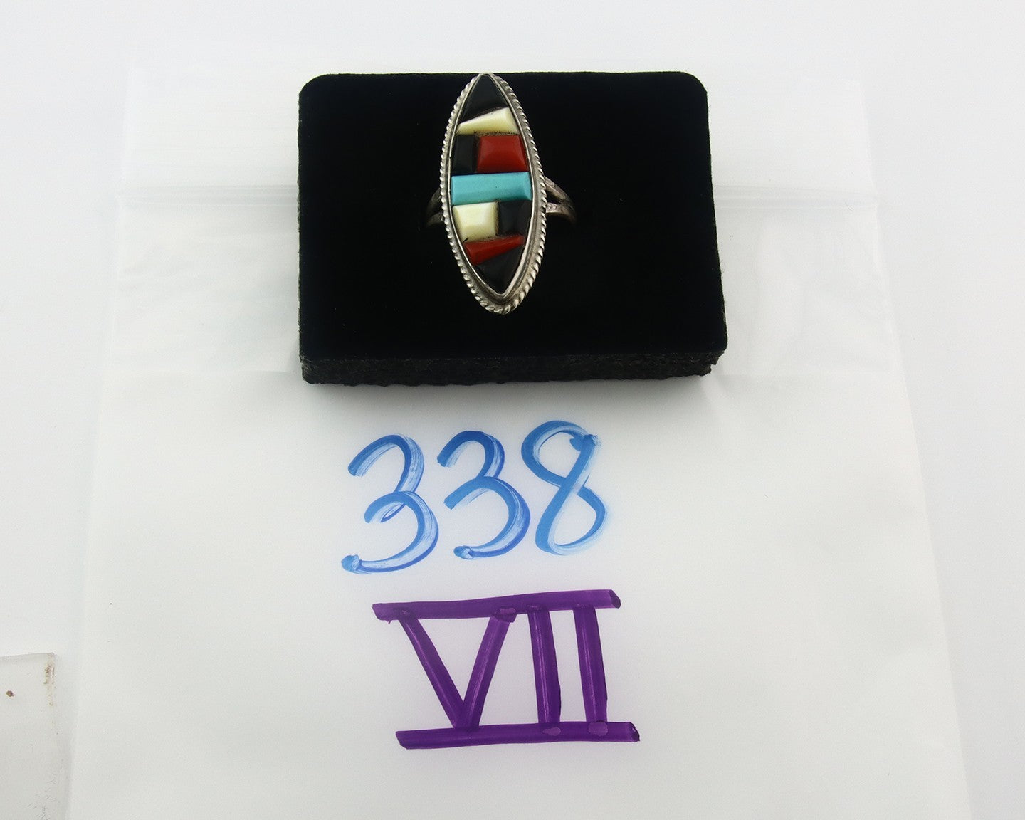 Vintage Zuni Ring Sterling Silver Authentic Gemstone Handmade Size 6.25