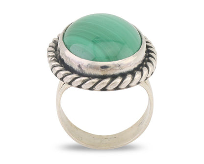 Navajo Ring 925 Silver Natural Malachite Native American Artist Size 6.0 C.80's