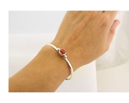 Navajo Bracelet .925 Silver Natural Red Coral Cuff Native American Artist C.80's