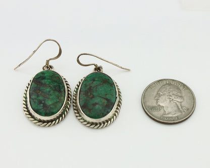 Navajo Earrings 925 Silver Natural Green Turquoise Native Artist C.80's