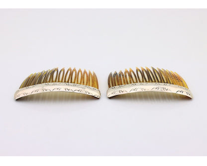 Navajo Hair Comb 925 Silver Hand Stamped Native American Artist 2 Piece Set C80s