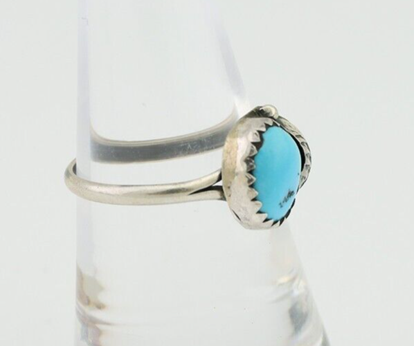 Navajo Ring 925 Silver Sleeping Beauty Turquoise Native American Artist C.80's