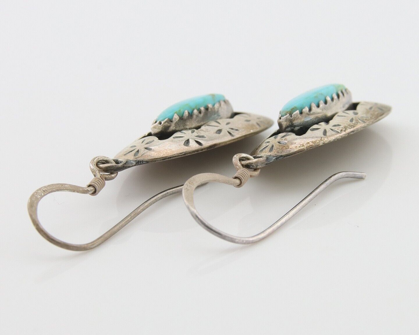 Navajo Dangle Earrings 925 Silver Natural Turquoise Artist Signed IJC C.80's
