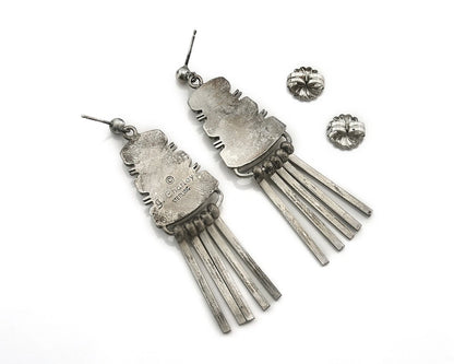 Navajo Earrings 925 Sterling Silver Natural Gemstones Signed John Charlie C.80's