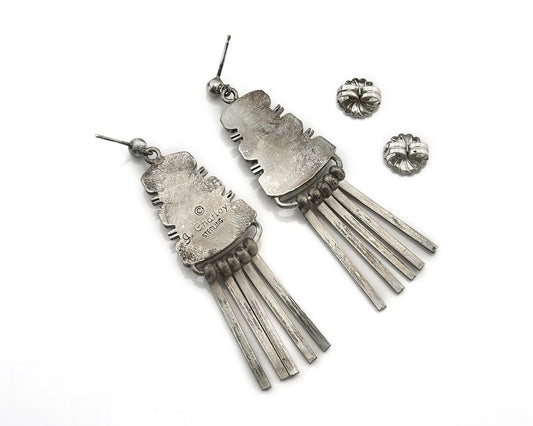 Navajo Earrings 925 Sterling Silver Natural Gemstones Signed John Charlie C.80's