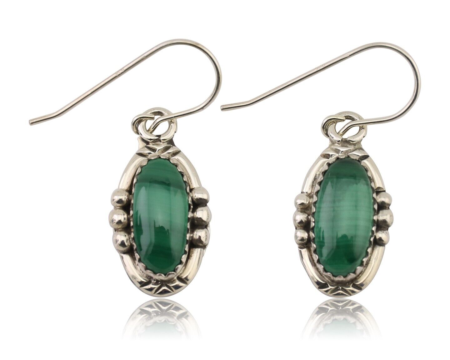 Navajo Earrings 925 Silver Natural Malachite Native American Artist C.80s