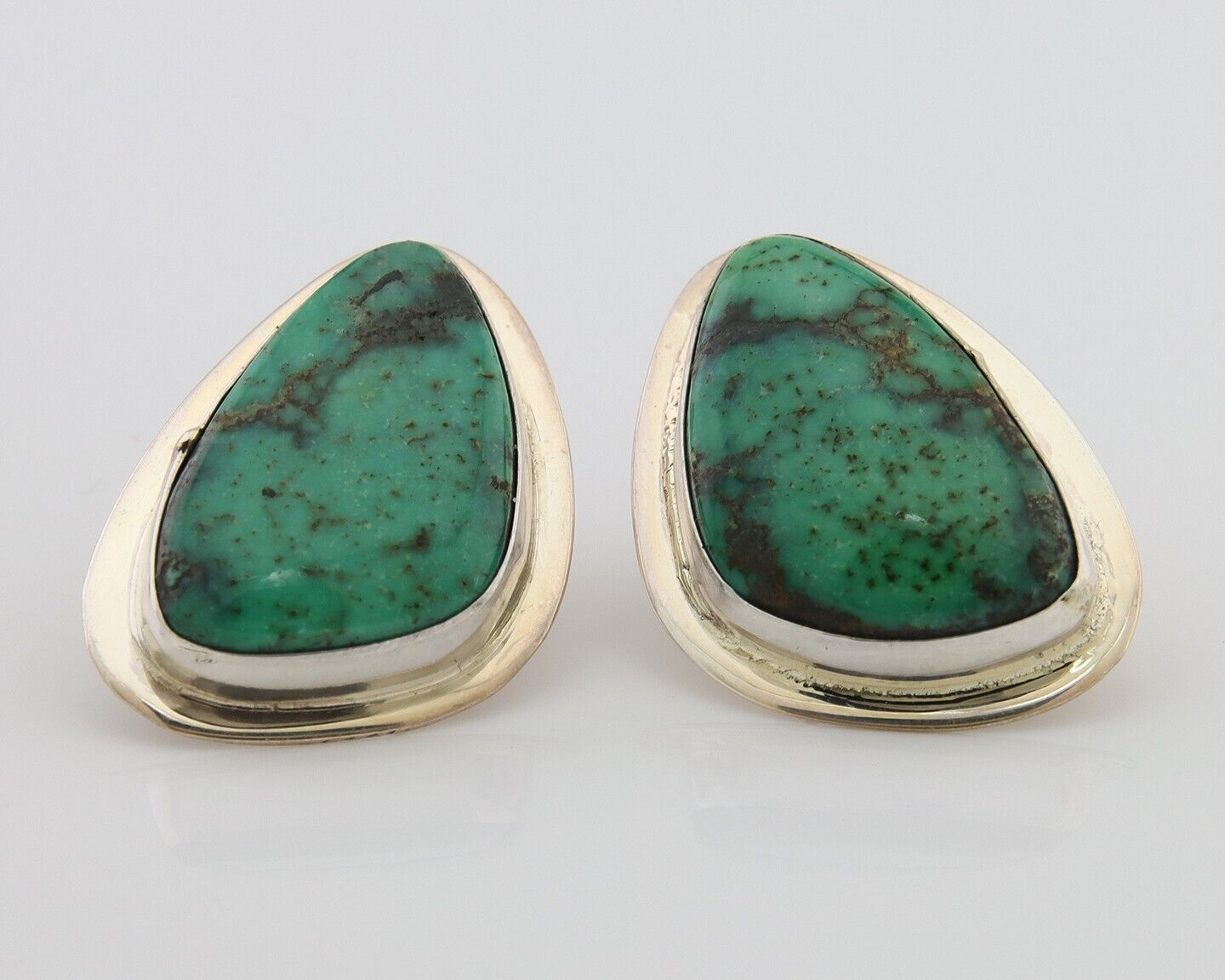 Navajo Shield Earrings 925 Silver Natural Turquoise Artist Signed M.S. C.80's