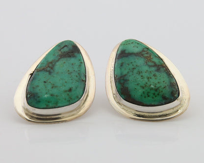 Navajo Shield Earrings 925 Silver Natural Turquoise Artist Signed M.S. C.80's