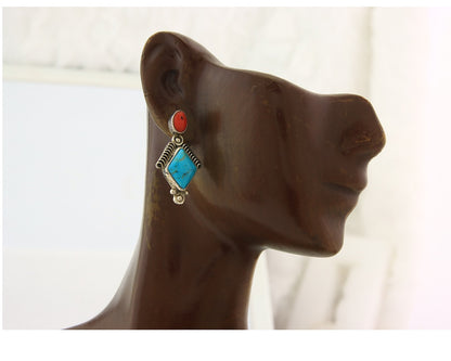 Navajo Earrings Sterling Silver Gemstone Vintage Handmade Signed Running Bear