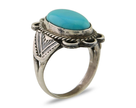 Navajo Ring 925 Sterling Silver Natural Turquoise Native American Artist C.80's
