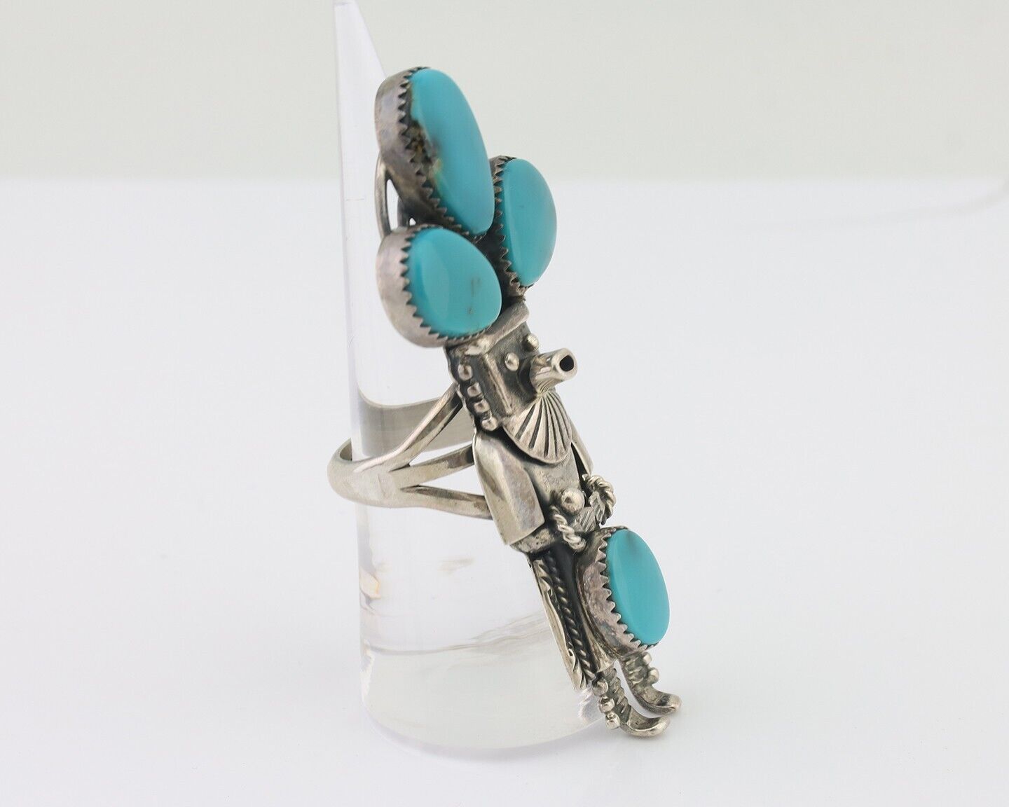 Navajo Kachina Ring 925 Silver Turquoise Artist Signed Broken Arrow C.80's