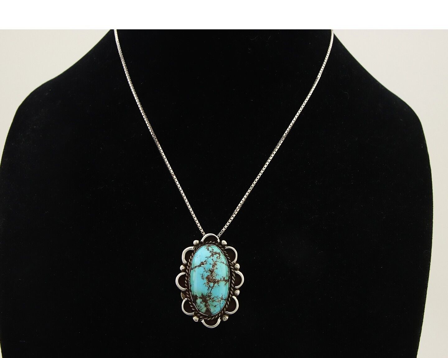 Navajo Necklace 925 Silver Natural Blue Turquoise Native American Artist C.80's