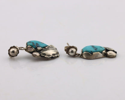 Zuni Dangle Handmade Earrings 925 Silver Blue Turquoise Native Artist C.80's