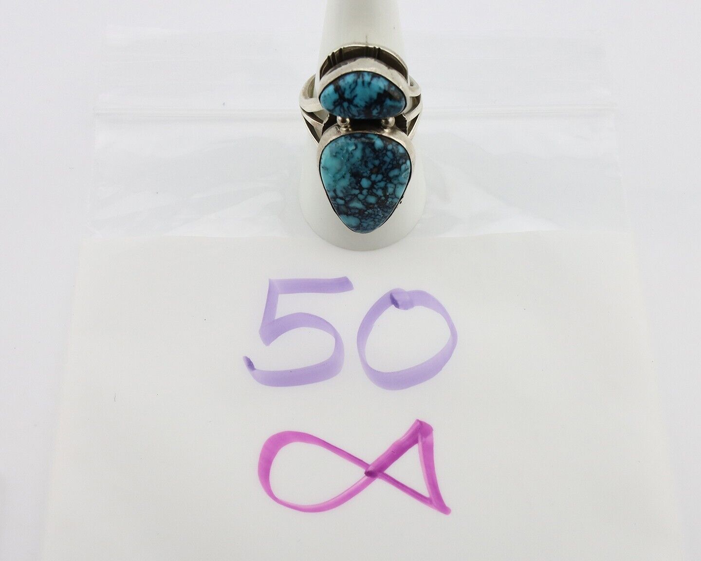 Navajo Ring 925 Silver Spiderweb Turquoise Artist Signed Tom Willeto C.80's