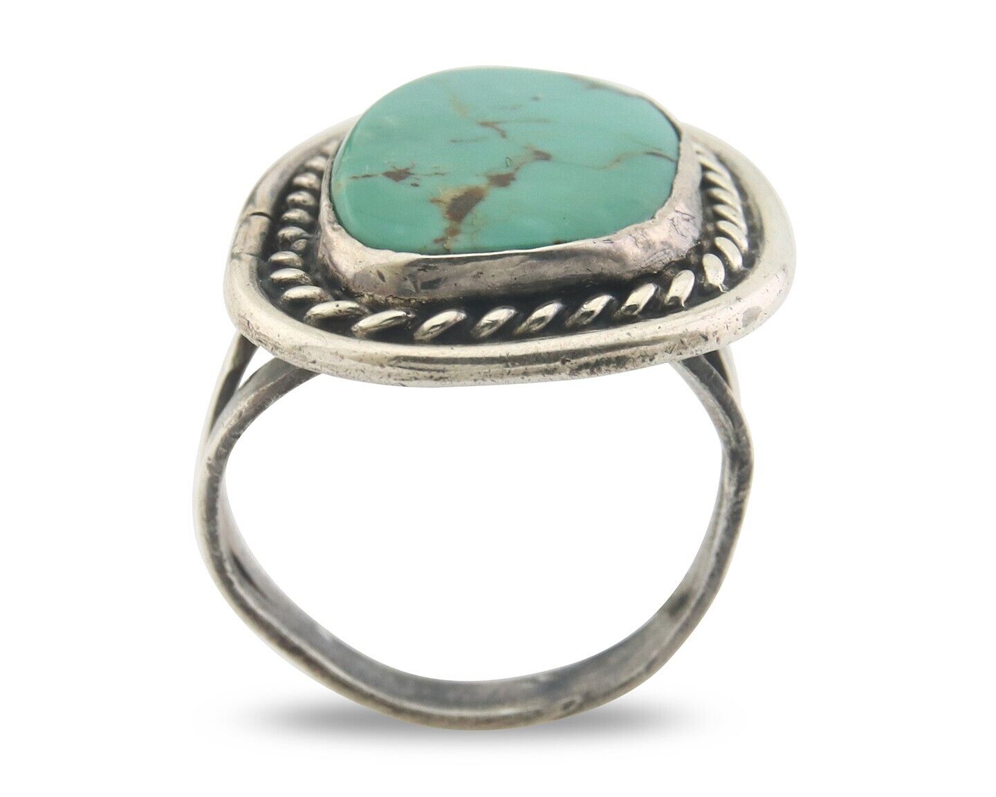 Navajo Ring 925 Sterling Turquoise Handmade Native Artist C.80's Size 7.25