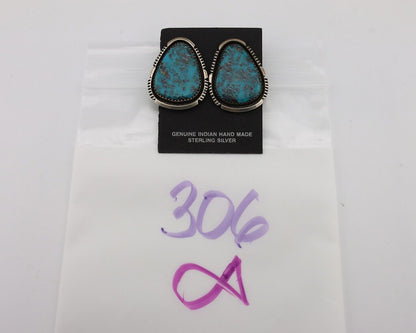 Navajo Earrings 925 Silver Natural Blue Turquoise Signed William Denetdale C.80s