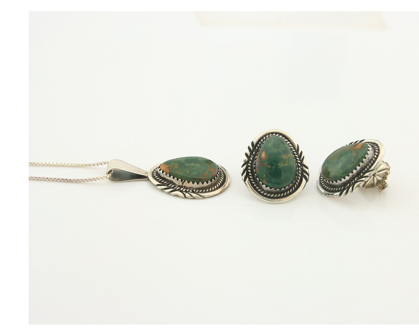 Navajo Necklace Earrings Set Sterling Silver Turquoise Vintage Authentic Sign AB