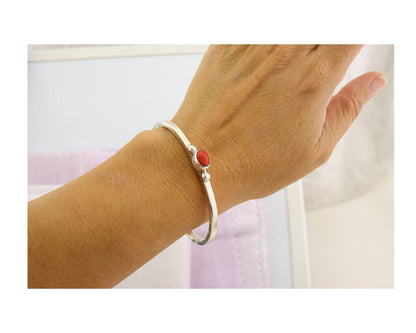 Navajo Bracelet .925 Silver Mediterranean Red Coral Cuff Native Artist C.80's