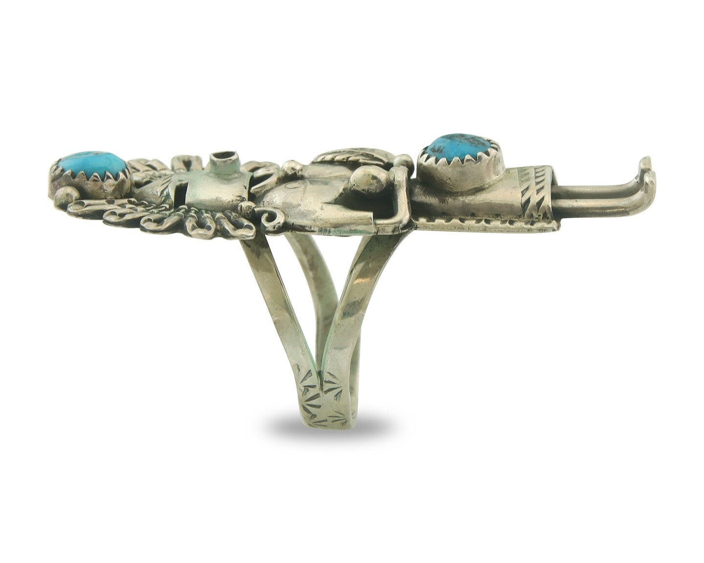 Vintage Navajo Kachina Ring 925 Sterling Turquoise Signed Gomez Size 8.25