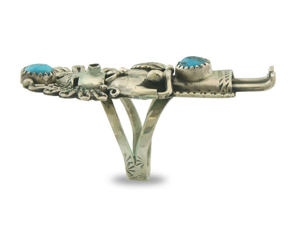 Vintage Navajo Kachina Ring 925 Sterling Turquoise Signed Gomez Size 8.25