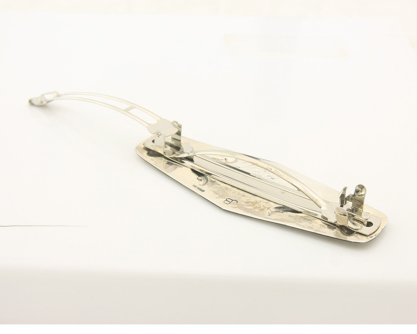 Vintage Navajo Barrette 925 Sterling Silver Hand Stamped Signed Jim Bitsui