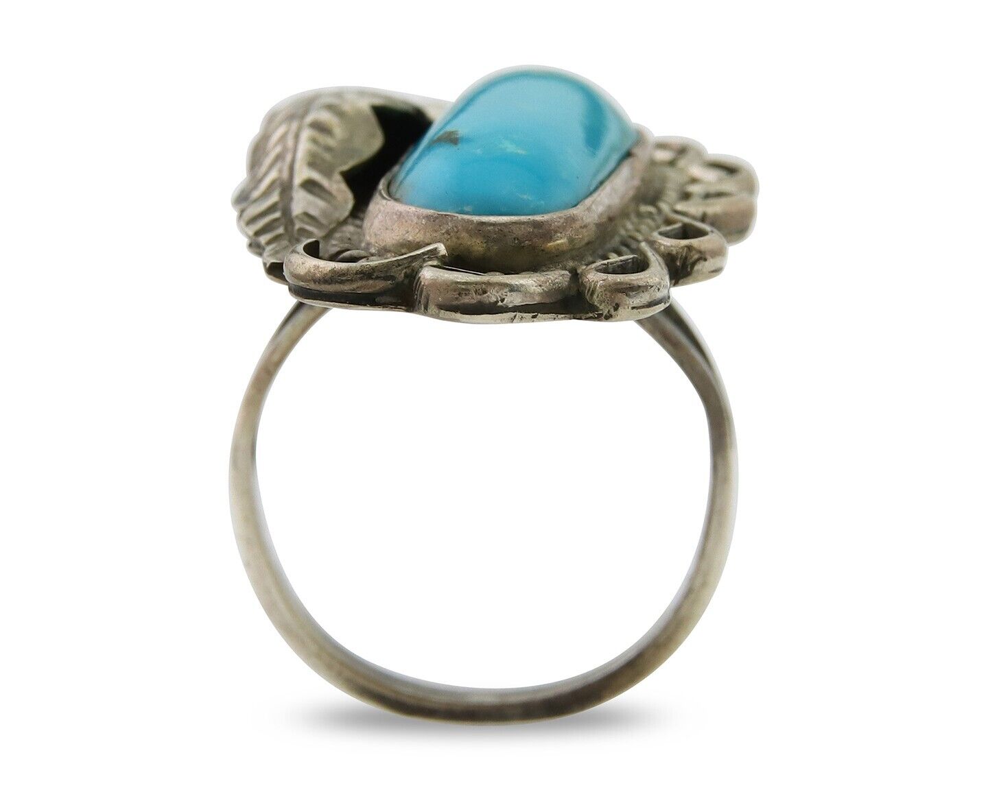 Navajo Ring .925 Sterling Blue Turquoise Artist Signed EK C.80's