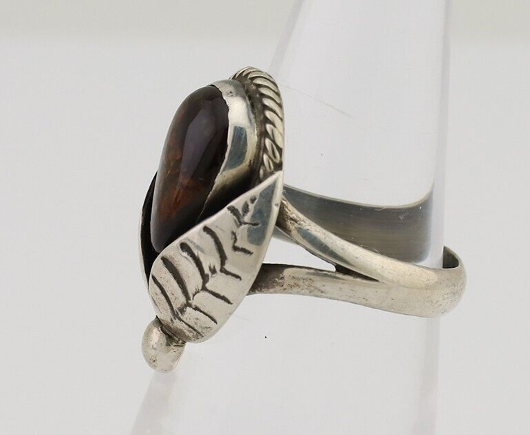 Navajo Handmade Ring 925 Silver Natural Fire Opal Native Artist Size 5.5 C.80's