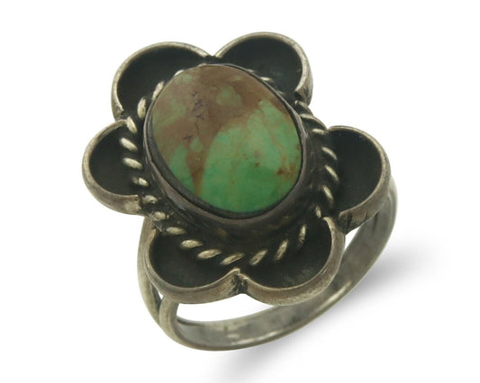 Navajo Ring 925 Sterling Natural Blue Turquoise Native Artist C.80's Size 5.75