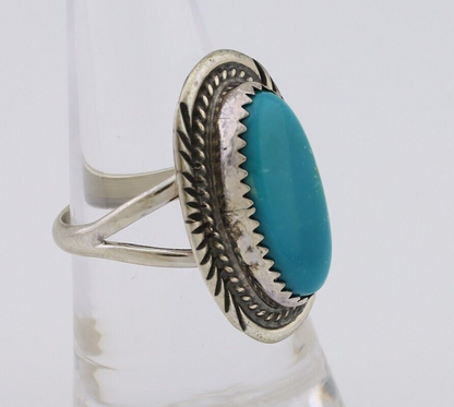 Navajo Ring 925 Silver Natural Blue Turquoise Artist Signed M BEGAY C.80's