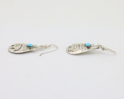 Navajo Dangle Earrings 925 Silver Natural Turquoise Artist Signed L. Ramon C.80s