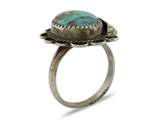 Navajo Handmade Ring 925 Silver Kingman Turquoise Native American Artist C.80's