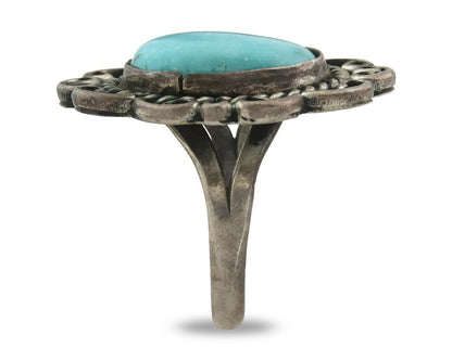 Vintage Navajo Ring 925 Sterling Silver Turquoise Signed W Size 6.0