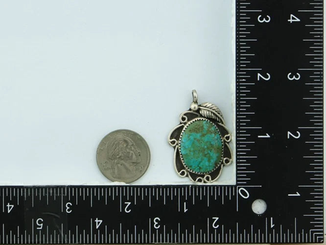 Navajo Pendant 925 Sterling Silver Natural Turquoise Vintage Artist Signed JR