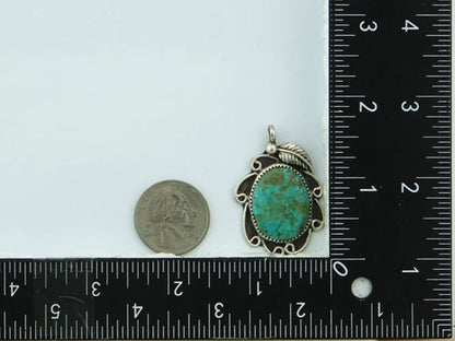 Navajo Pendant 925 Sterling Silver Natural Turquoise Vintage Artist Signed JR