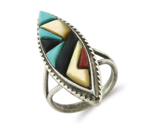 Vintage Zuni Ring 925 Sterling Silver Natural Gemstone Signed R & GT Size 5.75