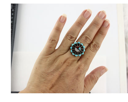 Vintage Zuni Ring 925 Sterling Silver Natural Gemstone Size 6.75