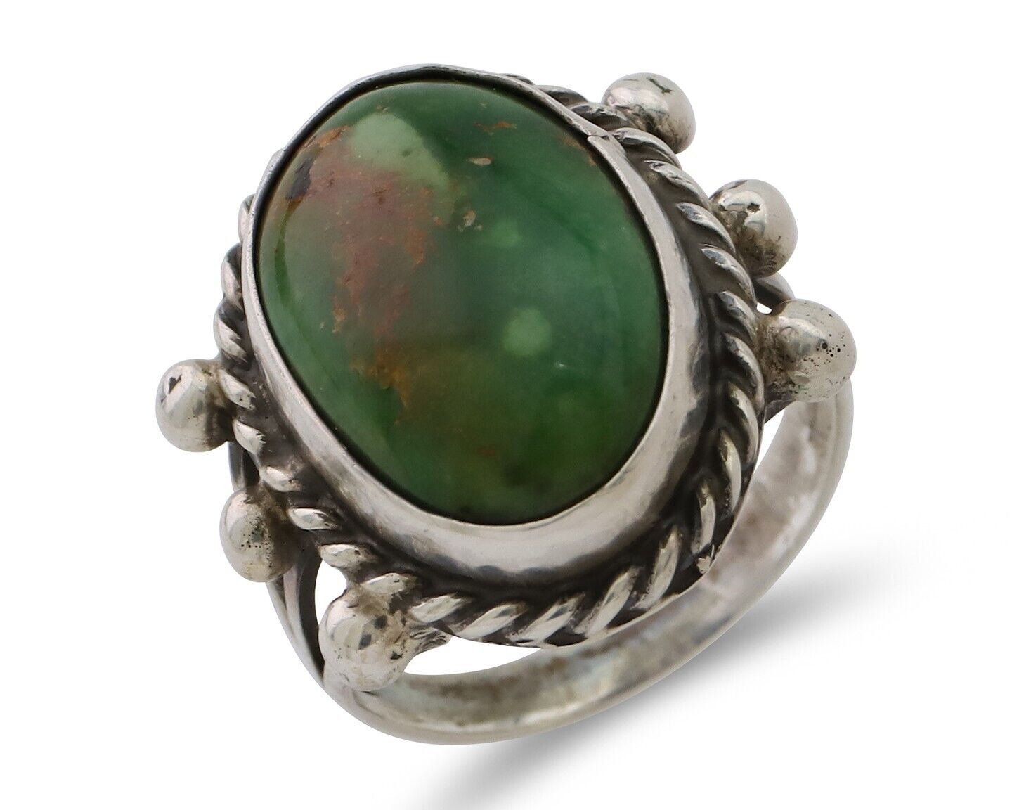 Navajo Ring 925 Silver Natural Green Turquoise Artist Signed MC C.80's