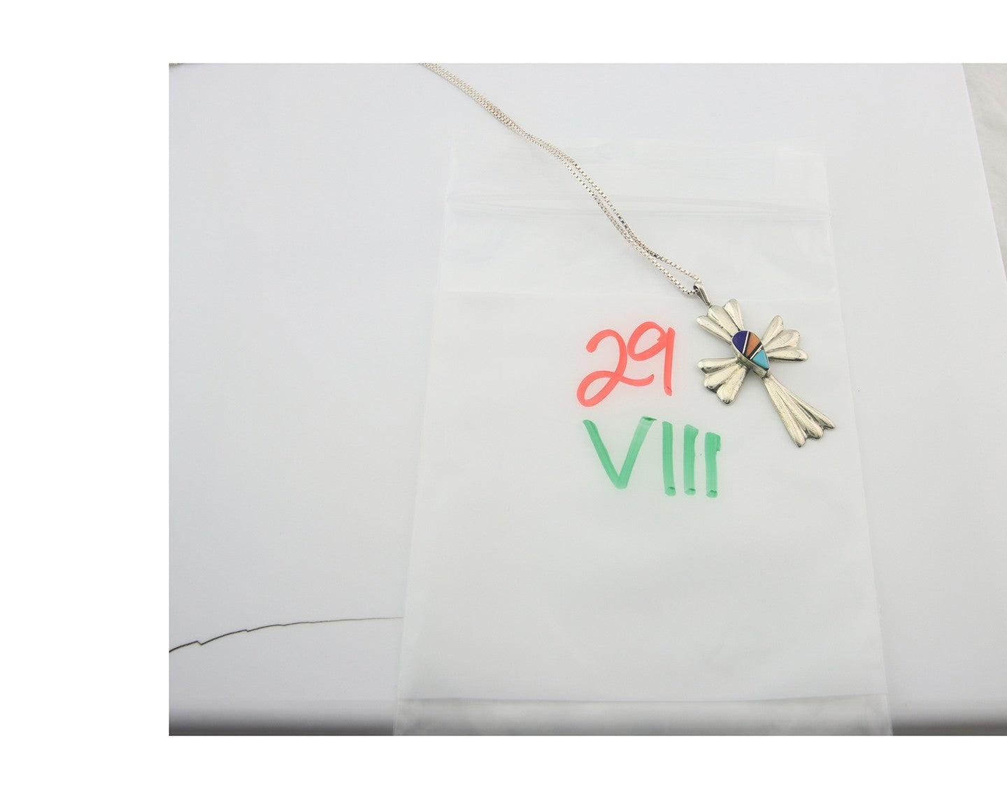 Navajo Cross Necklace Sterling Silver Authentic Natural Gemstones Signed M