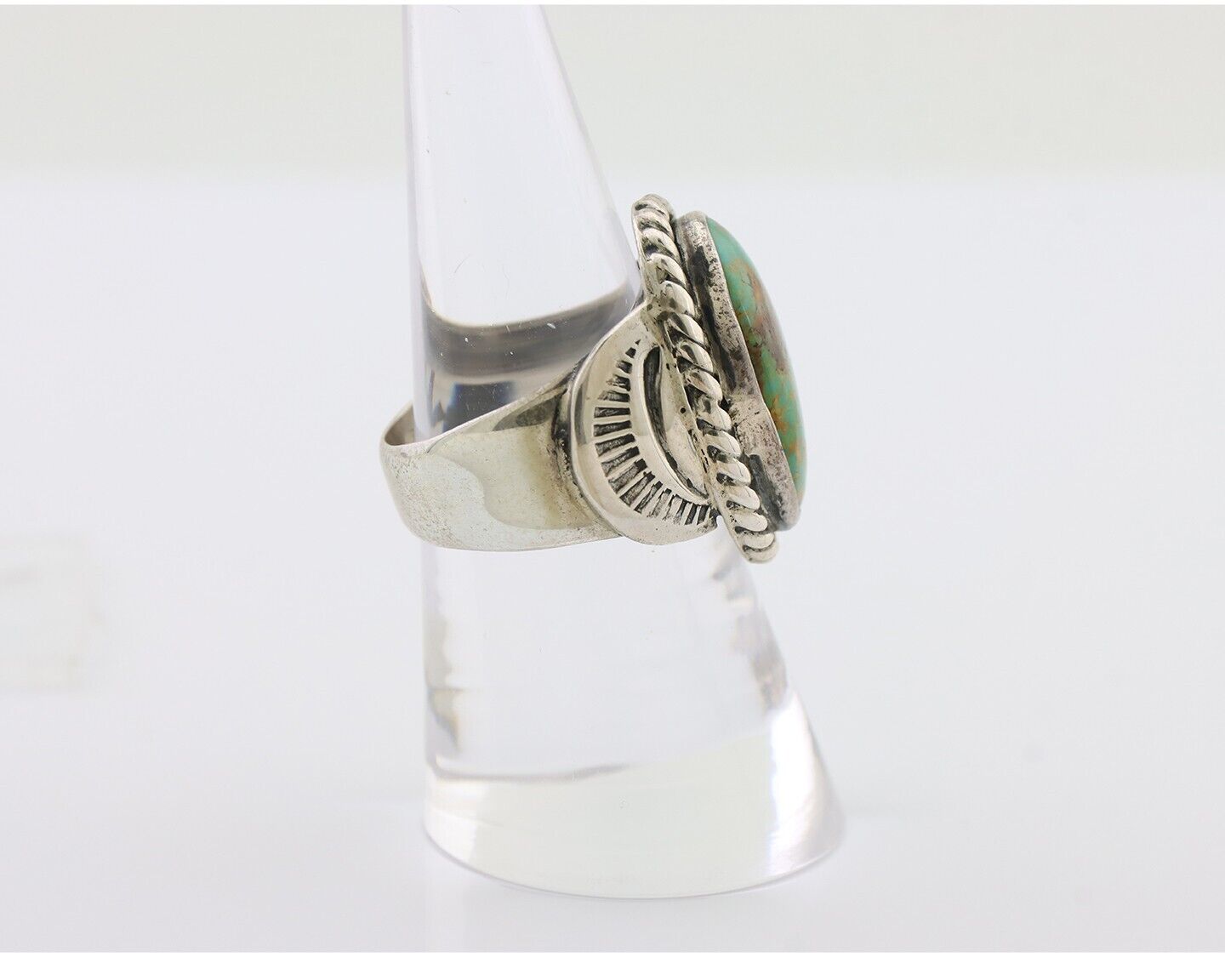 Navajo Ring 925 Silver Natural Turquoise Signed M Montoya Size 7.5 C.80's