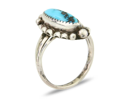 Navajo Ring 925 Silver Blue Tuquoise Artist Signed SC Size 9.5