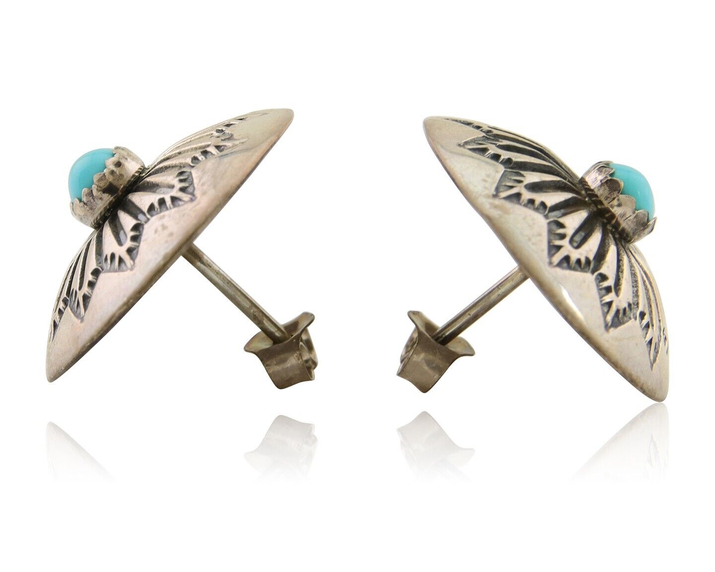 Navajo Shield Earrings 925 Silver Blue Turquoise Artist Signed SN C.80s