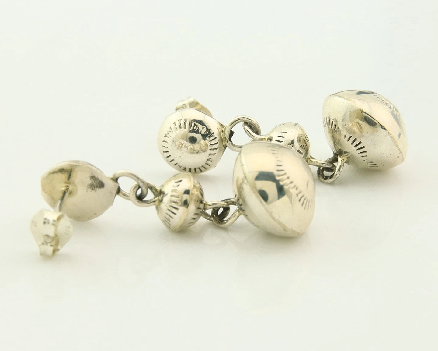 Navajo Bead Earrings Sterling Silver Handmade Vintage Hand Stamped Native Artist
