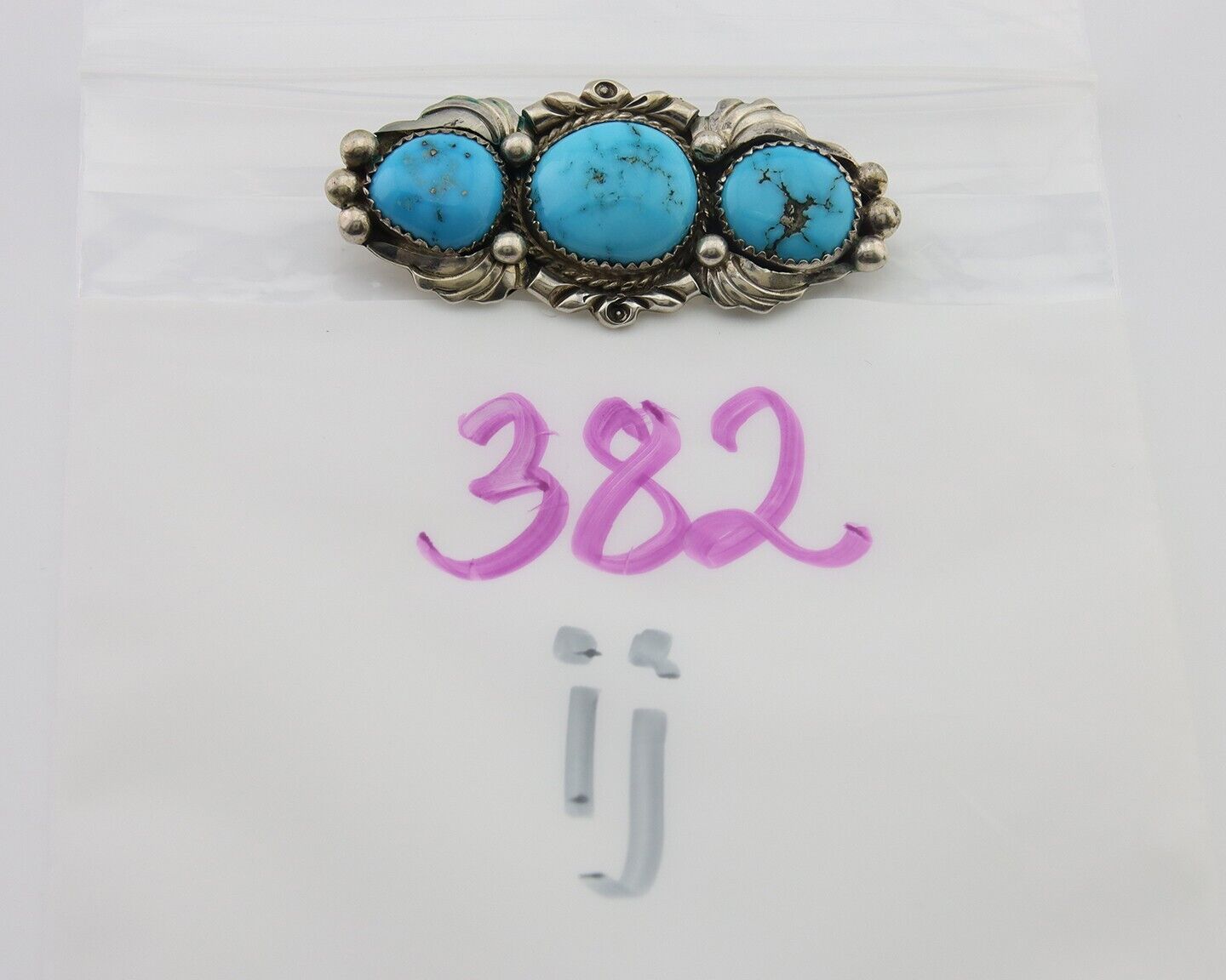 Navajo Pin 925 Silver Natural Blue Turquoise Artist Signed Billie Eagle C.80's