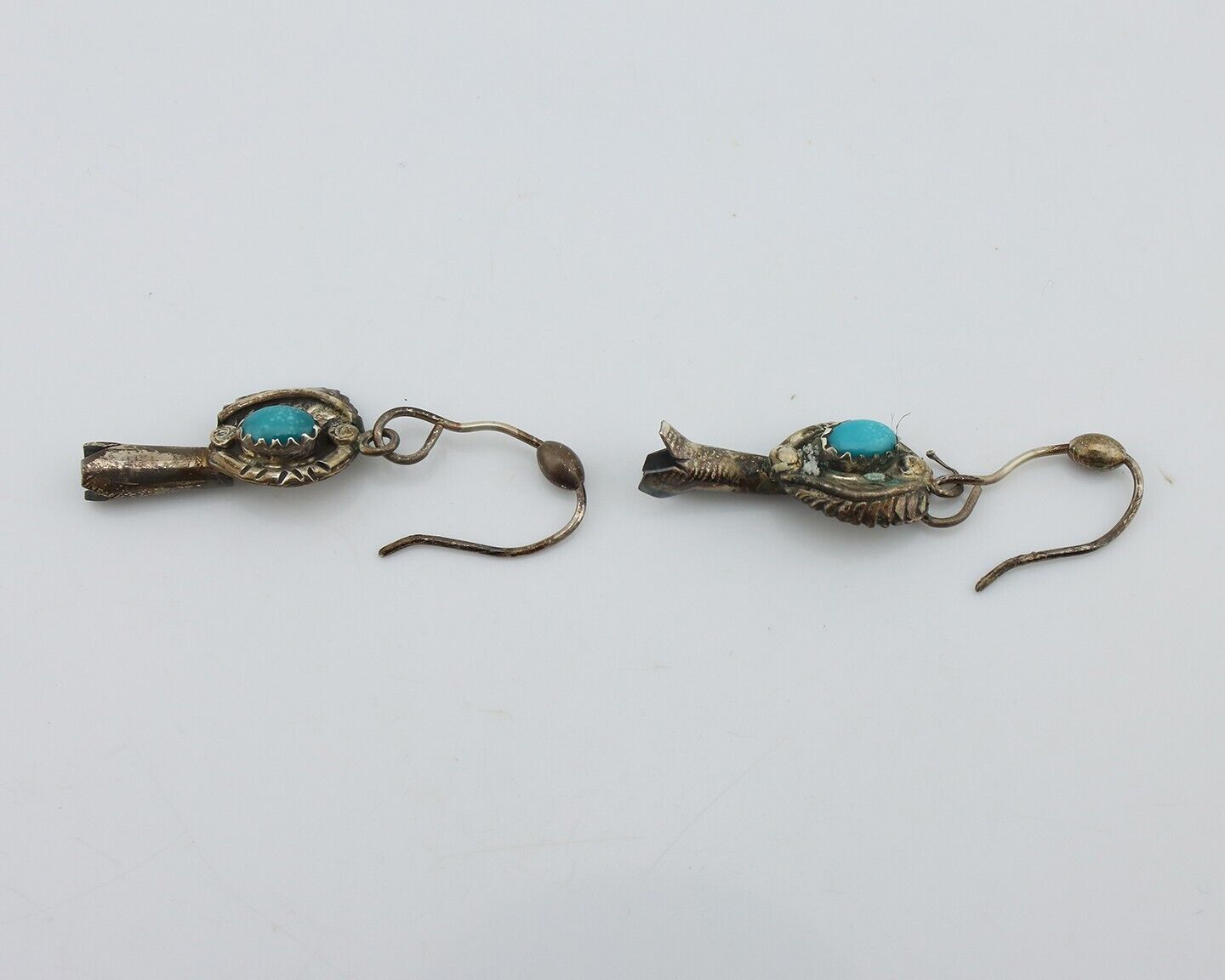 Navajo Earrings 925 Silver Natural Blue Artist Signed Turquoise P HALE C.80's