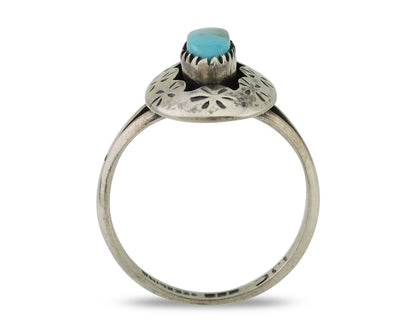 Navajo Ring 925 Silver Natural Blue Turquoise Signed IJC C.80's