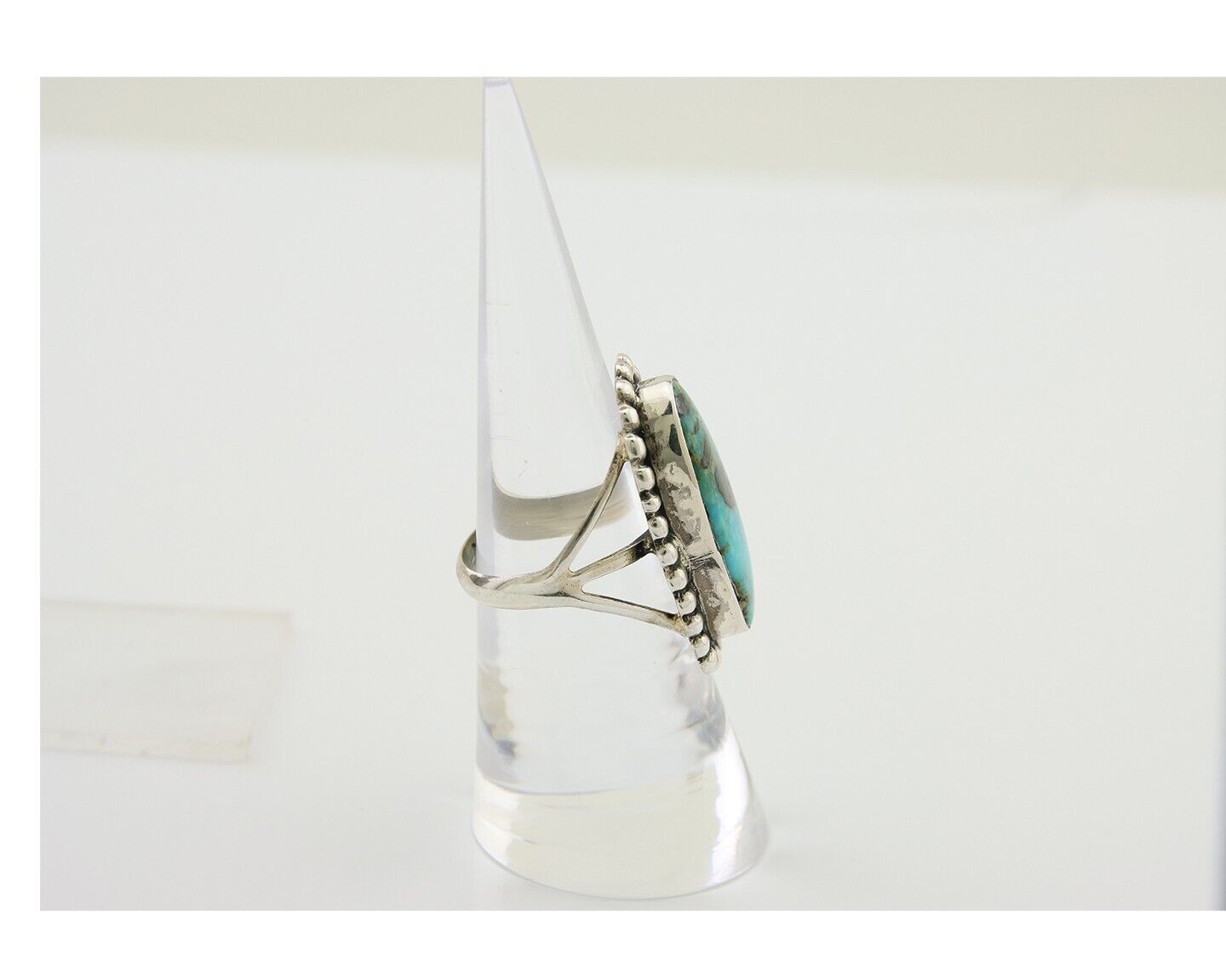 Navajo Shield Ring 925 Silver Arizona Turquoise Native Artist C.80's